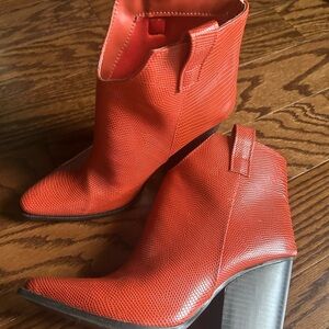 Versona Orange Textured Pointed-Toe Ankle Booties